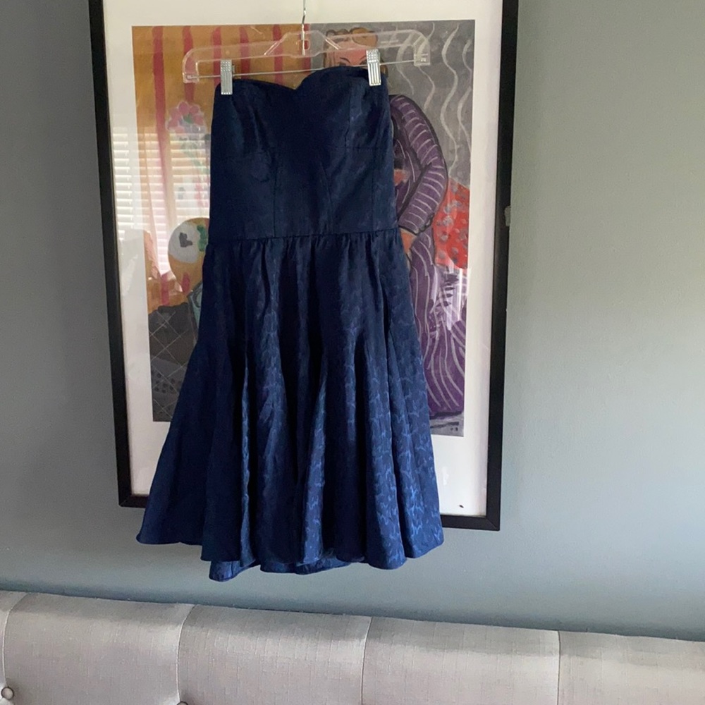 Navy blue strapless corset dress